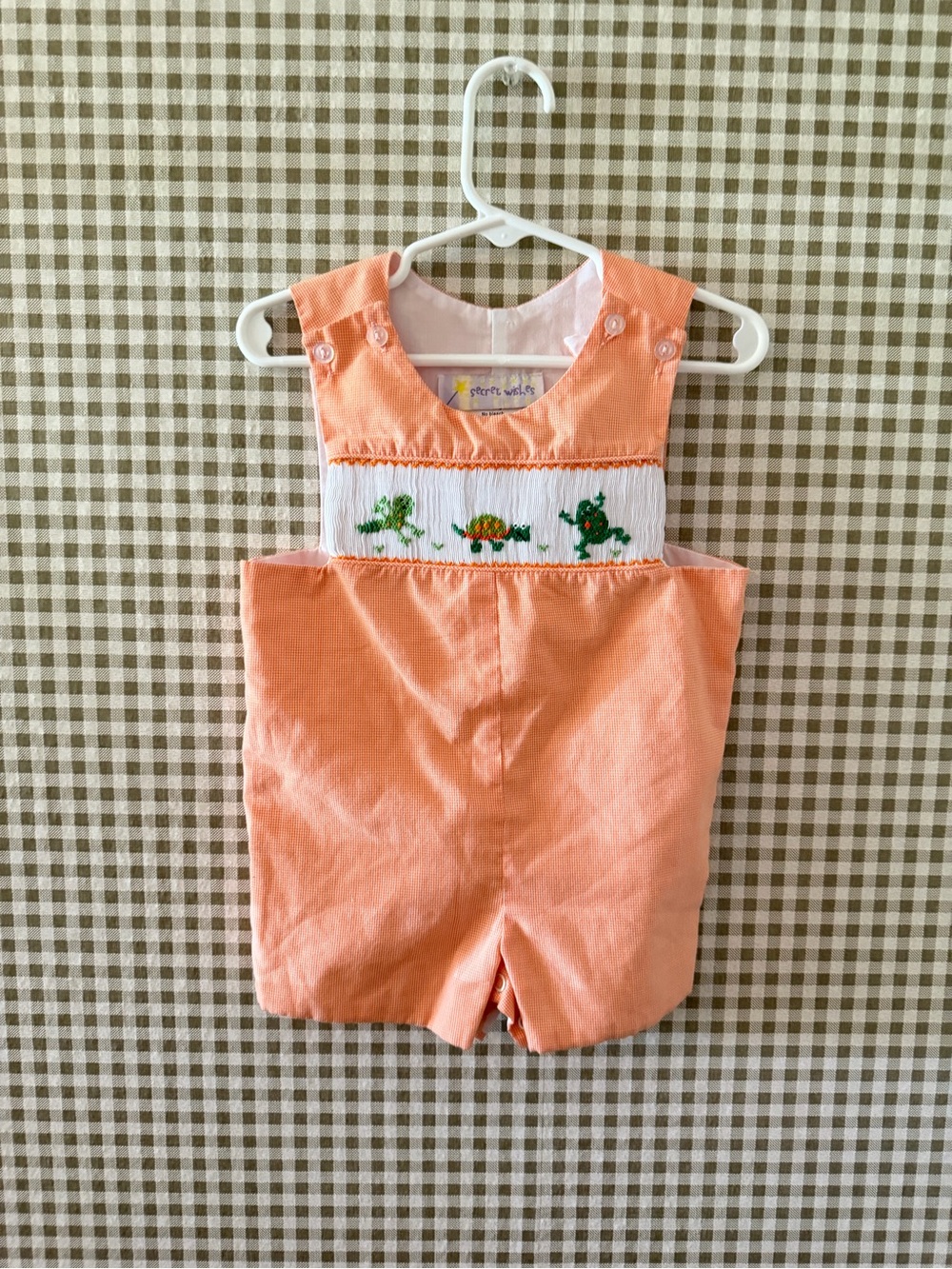 Start Rite Peach Shortalls with Turtle & Frog Smocking